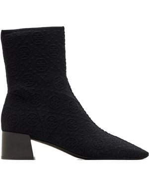 Tory Burch T Monogram Stretch Ankle Boots - Black