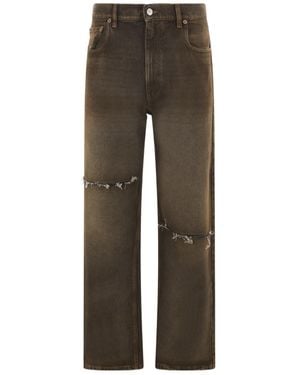 MM6 by Maison Margiela Straight-Leg Ripped Denim Jeans - Grey