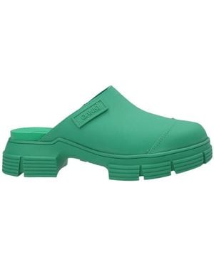 Ganni City Round Toe Slip-On Mules - Green