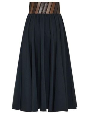 Alaïa Leather-Trimmed Wool-Gabardine Midi Skirt - Blue