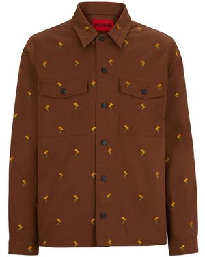 BOSS Floral Embroidery Shirt - Brown