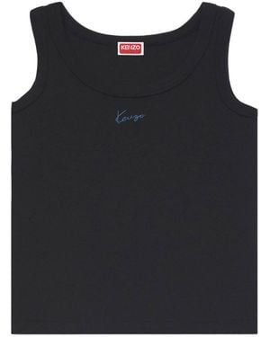 KENZO Logo Ribbed Tank Top - Black