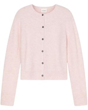 Closed Crew-Neck Button-Fastening Cardigan - Pink
