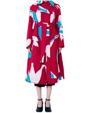 Issey Miyake Vigor Graphic Belted Coat - Red