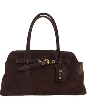 Miu Miu Aventure Suede Buckle-Fastening Tote Bag - Brown