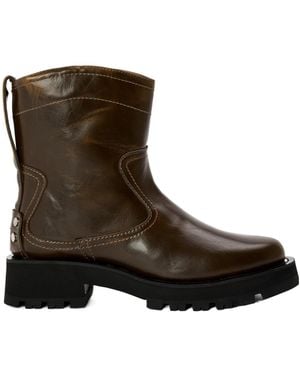 Ganni Studded Crinkle Flat Ankle Boots - Brown