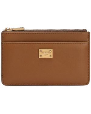 Dolce & Gabbana Dauphine Logo-Plaque Zip-Around Card Holder - Brown