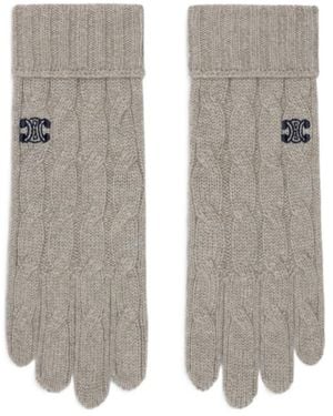 Celine Triomphe Cable-Knit Gloves - Gray
