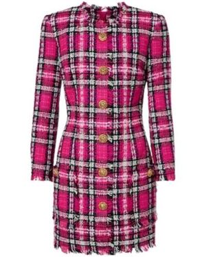 Balmain Plaid Cotton And Wool-Blend Minidress - Red