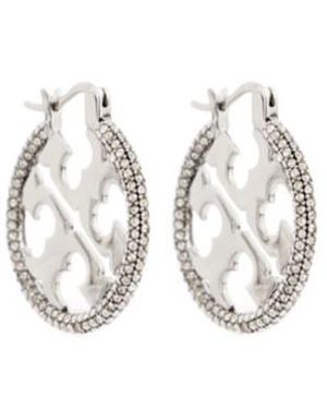 Tory Burch Miller Pavé Hoop Earrings - White