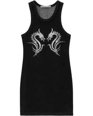 Alexander Wang Dragon Hotfix Velour Minidress - Black