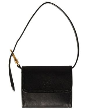 Miu Miu Nappa Leather Wallet With Shoulder Strap - Black
