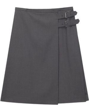 DUNST Buckled Pleated Midi Skirt - Gray