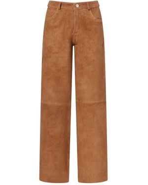 Nour Hammour Milo Suede Wide-Leg Trousers - Brown