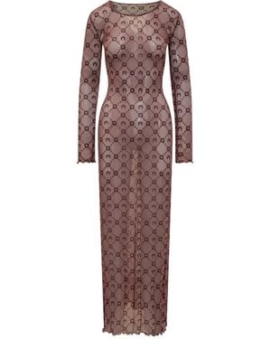 Marine Serre Moonogram Mesh Flock Long Dress - Purple