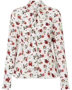 Oscar de la Renta Hibiscus Silk Chiffon Blouse - White