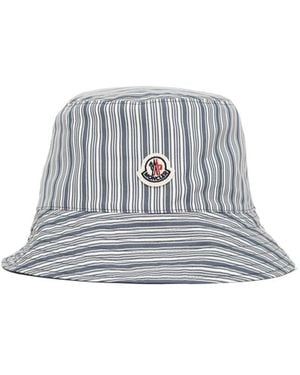 Moncler Reversible Striped Cotton Bucket Hat - White