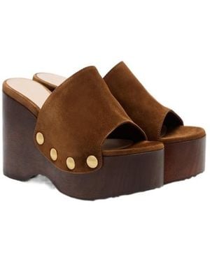 Gianvito Rossi Embellished Suede Wedges - Brown