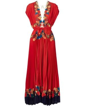 La DoubleJ Floral Print Pleated Dress - Red