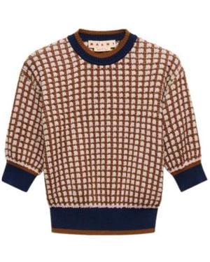 Marni Textured Cropped Jumper With Puff Sleeves - Brown