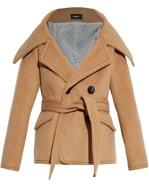DSquared² Double-Breasted Belted Coat - Natural