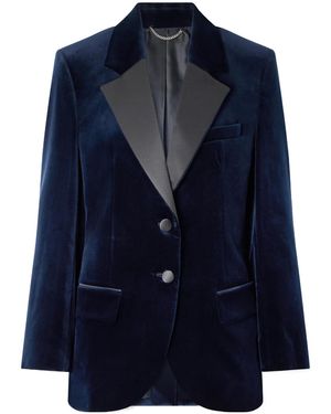 Victoria Beckham Satin-Trimmed Velvet Blazer - Blue