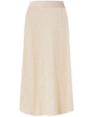 KHAITE Inaya Crocheted Cotton And Silk-Blend Midi Skirt - Natural