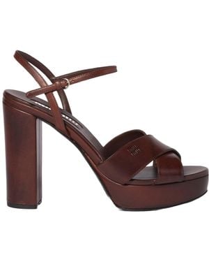 Miu Miu Leather Platform Sandals - Brown