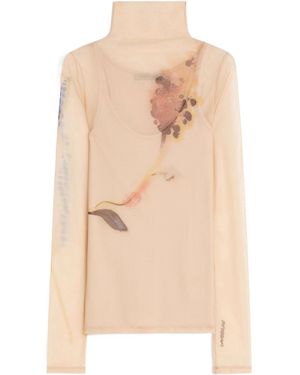 Sportmax Floral Patterned Crewneck Top - Natural