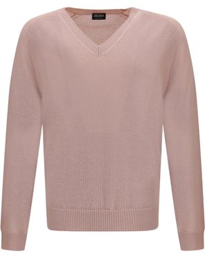 ZEGNA Oasi Long-Sleeved V-Neck Jumper - Pink