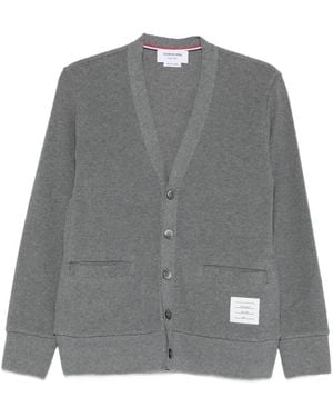 Thom Browne V-Neck-Bar Intarsia Cardigan - Grey