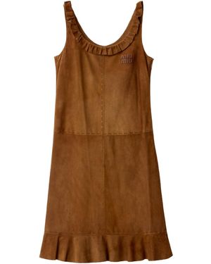 Miu Miu Waxed Suede Dress - Brown