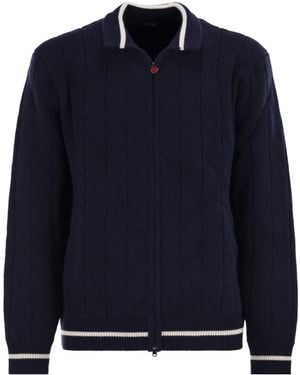 Kiton Zip-Up Knitted Bomber Jacket - Blue