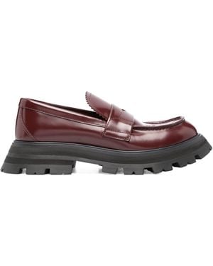 McQueen Ridged-Sole Leather Loafers - Brown
