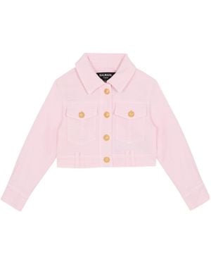 Balmain Buttoned Cropped Denim Jacket - Pink
