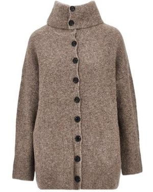 Emporio Armani Boteh Capsule Ribbed-Knit High-Neck Cardigan - Brown