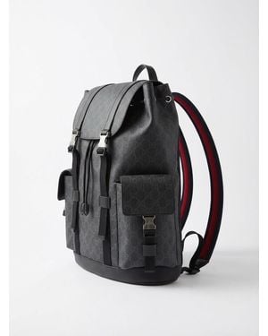 Gucci Gg Monogrammed Buckle Detailed Large Backpack - Black
