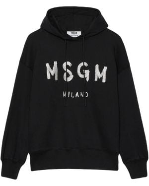MSGM Logo Printed Drawstring Hoodie - Black