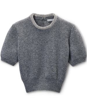 Alexander Wang Short Sleeves Crystal Tubular Necklace T-Shirt Charcoal - Grey