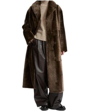 Yves Salomon Double-Breasted Shearling Coat - Black