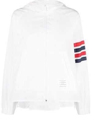 Thom Browne 4-Bar Stripe Detailed Hooded Jacket - White