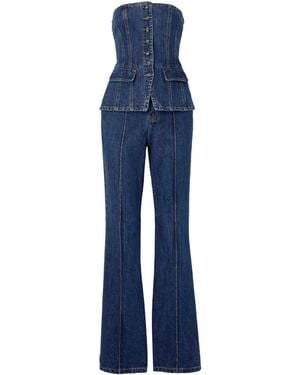 Self-Portrait One-Piece Denim Jumpsuit - Blue