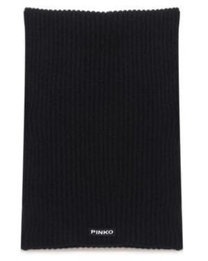 Pinko Logo Patch Ribbed Scarf - Black