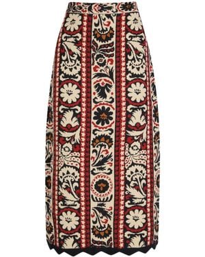 FARM Rio Jacquard Knit Midi Skirt - Red