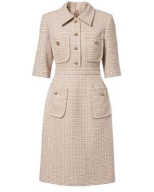 Elie Saab Sequined Tweed Midi Dress - Natural