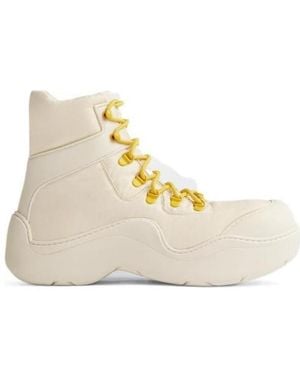 Bottega Veneta Puddle Bomber Lace-Up Boots - White