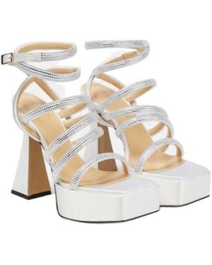 Mach & Mach Sydney Embellished Satin Platform Sandals - White