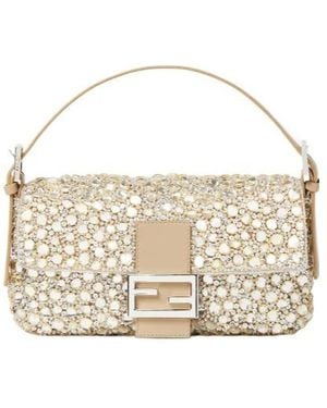 Fendi Baguette 26424 Bag Embroidered With Cabochon Crystals - Metallic