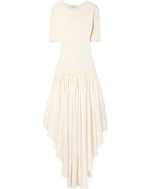 Gabriela Hearst Sirona Panelled Gathered Wool, Silk And Linen-Blend Twill And Silk-Jersey Maxi Dress - White