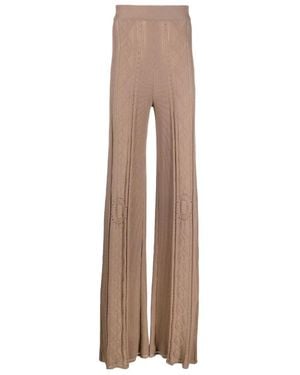 Marine Serre Pointelle Flared Knitted Trousers - Natural
